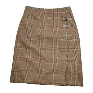 Jessica London Wool Blend Plaid Size 18 Brown Preppy Classic Lined Buckle Detail